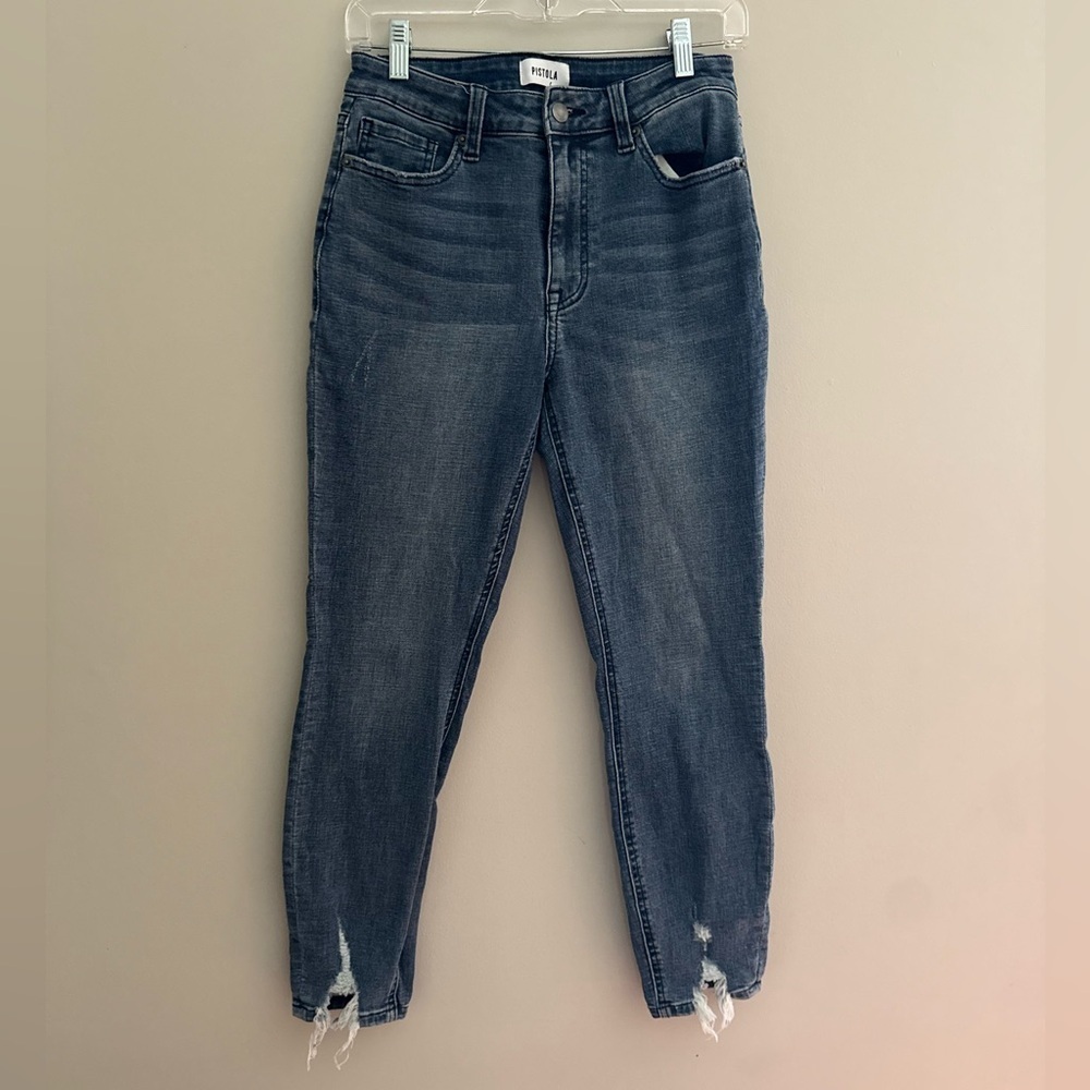 Pistola Revolve High-Rise Stretch Skinny Jeans in Medium Blue Stone Wash Size 28